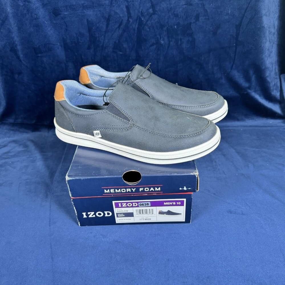 NIB Izod Mens Barlow Sneaker Slip On Shoe Navy Blue -  Size 10 0638